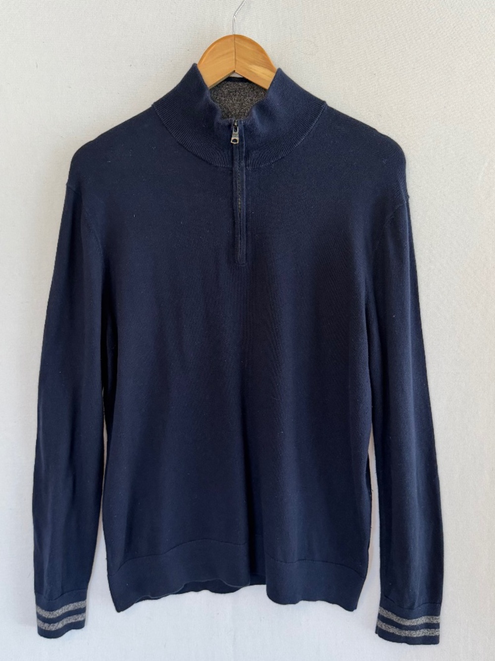 BANANA REPUBLIC Men’s Large Navy Blue Pima Cotton Cashmere 1/4 Zip Sweater